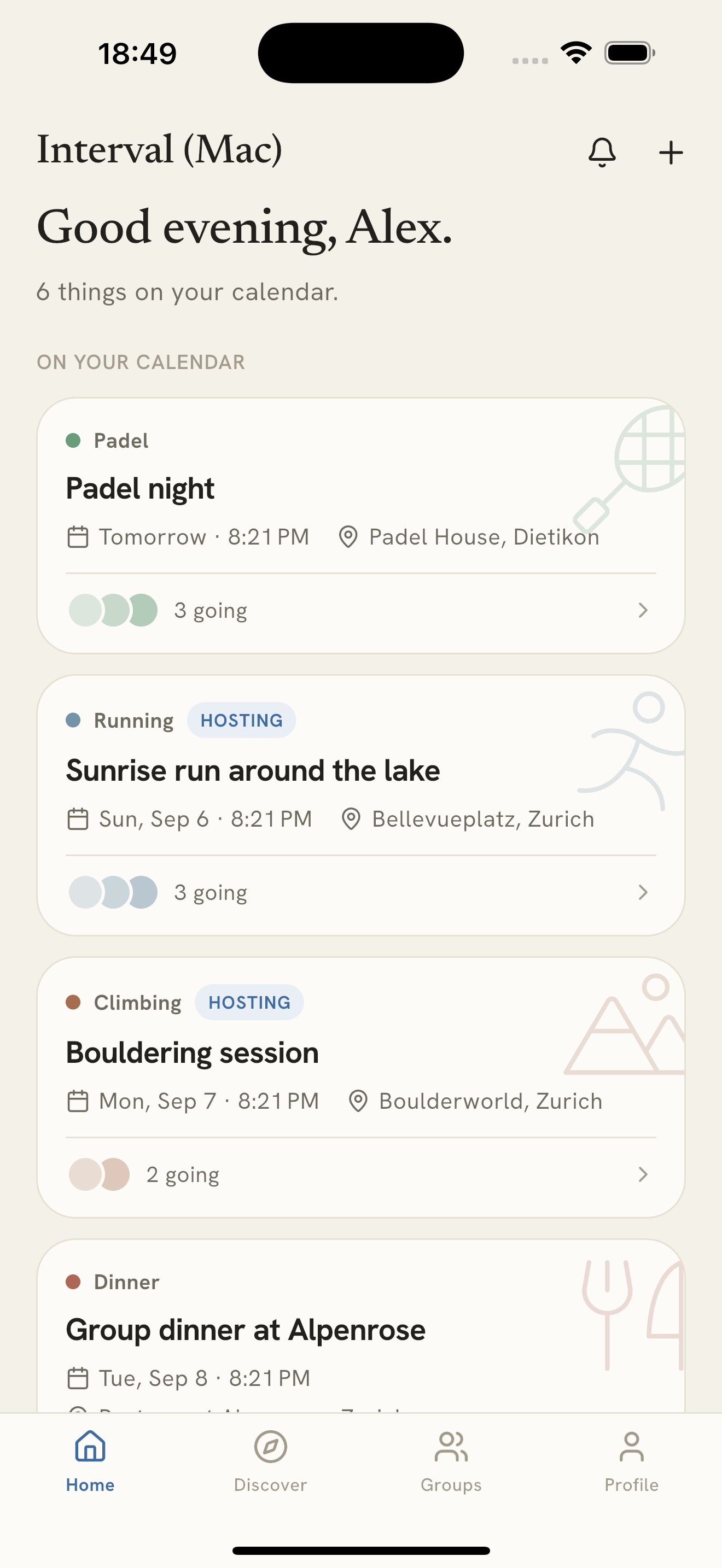 Interval home screen
